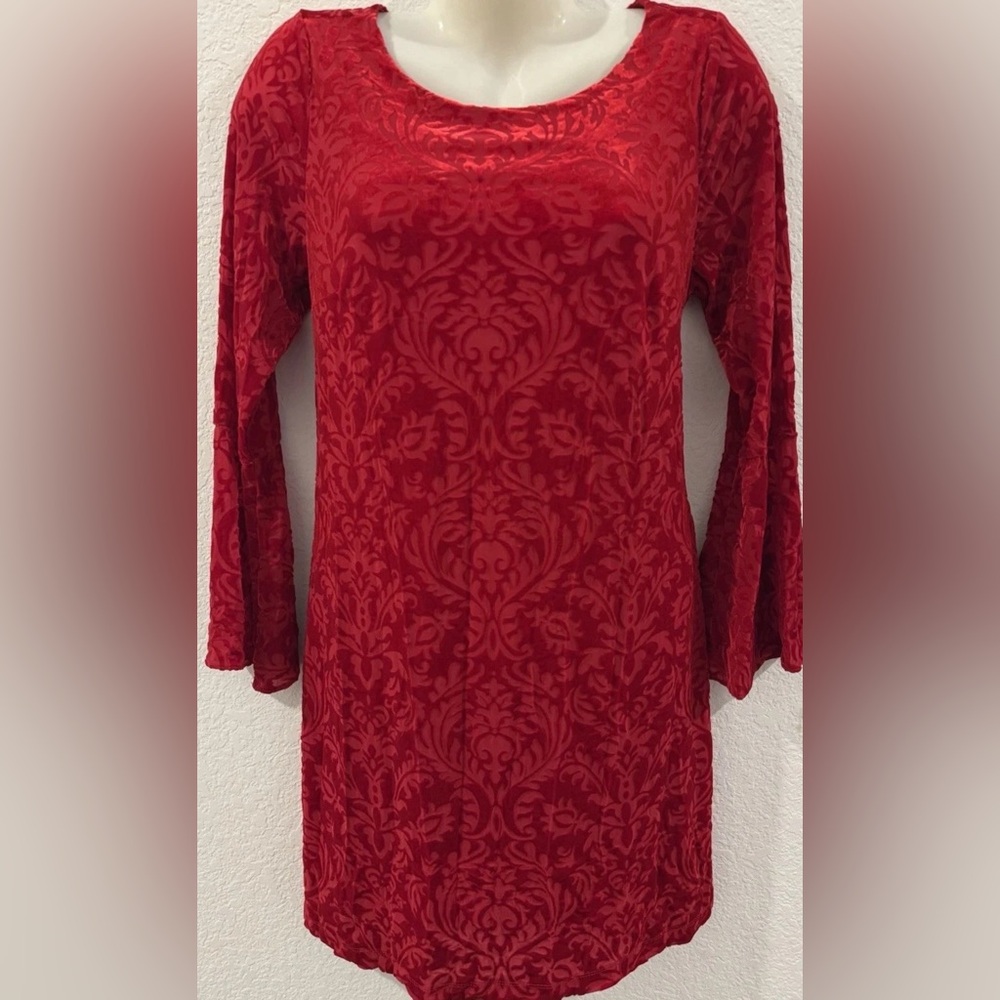 Beige by eci Vibrant Red Damask Velvet Dress Size Medium